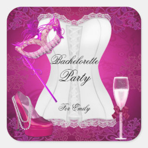 Bachelorette Party Corset Pink Shoes mask Square Sticker