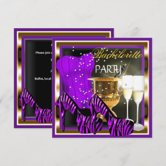 Bachelorette Party Corset Purple Zebra Gold Invitation