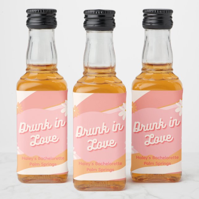 Bachelorette Party Drunk in Love Retro Pink Mini Liquor Bottle Label (Bottles)
