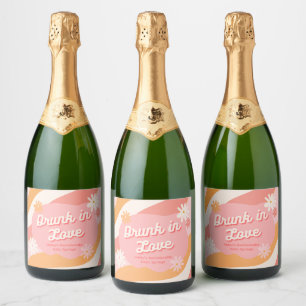 Bachelorette Party Drunk in Love Retro Pink Sparkling Wine Label