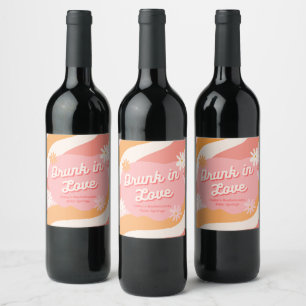 Bachelorette Party Drunk in Love Retro Pink Wine Label