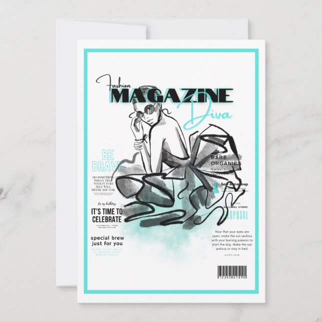 Bachelorette party fashion diva magazine  invitation (Front)