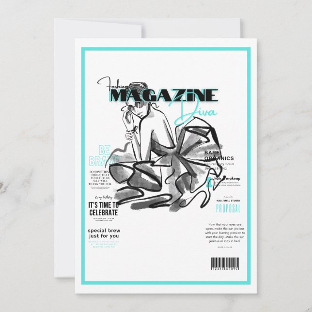 Bachelorette party fashion diva magazine  invitation (Front)