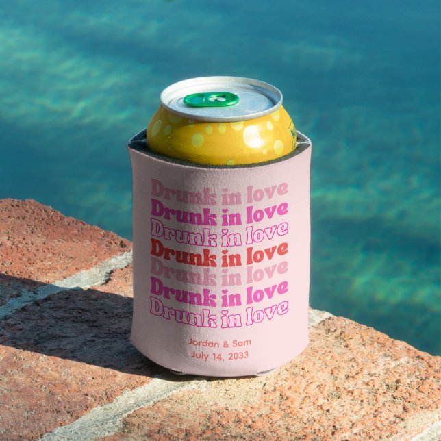 Bachelorette Party Favour Drunk in Love Pink Can Cooler (In Situ Pool)