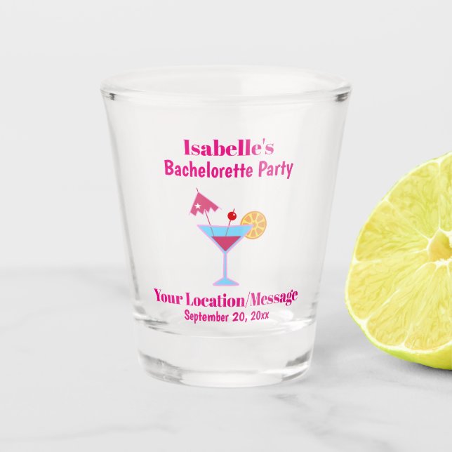 Bachelorette Party Favour Pink Cocktail Wedding Shot Glass (Front)