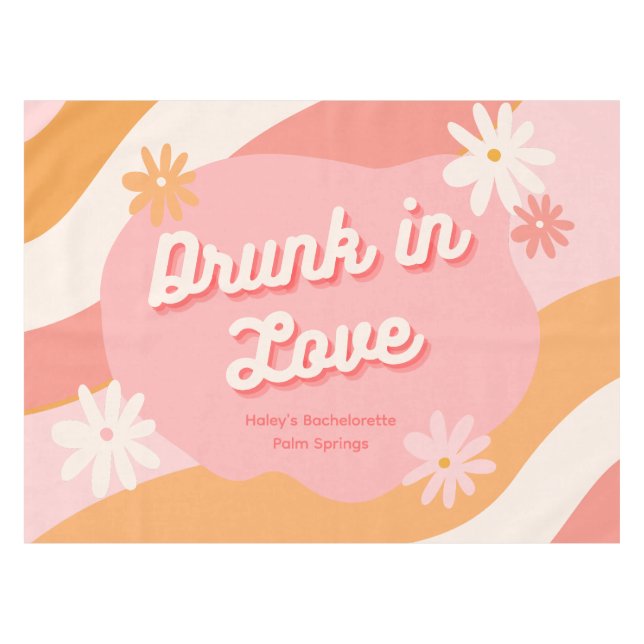 Bachelorette Party Favour Retro Pink & Orange Tablecloth (Front (Horizontal))