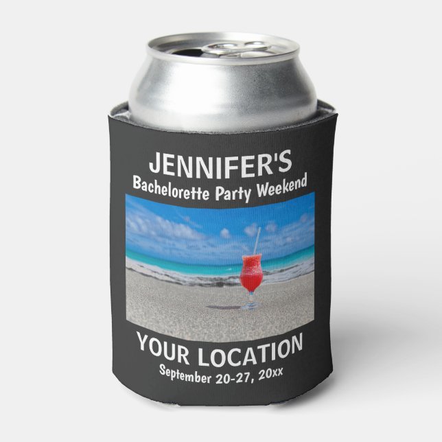 Bachelorette Party Favour Tropical Beach Trip Can  Can Cooler (Can Front)