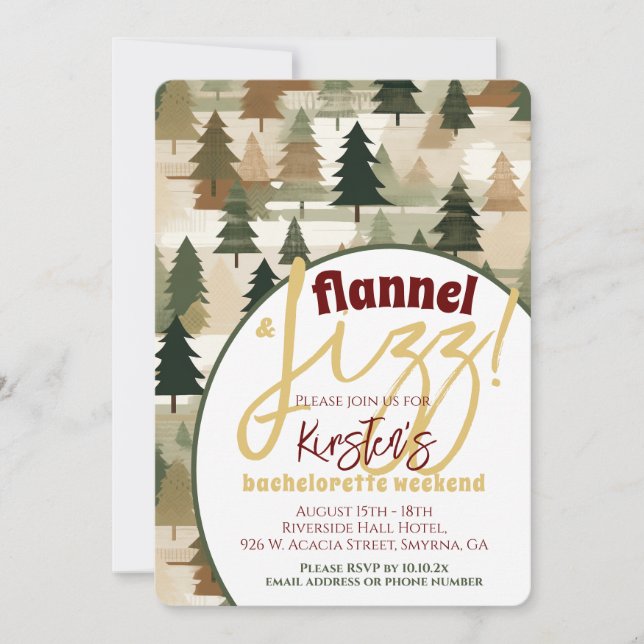 Bachelorette Party Flannel and Fizz Rustic Woods Invitation (Front)