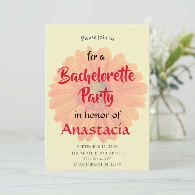 Bachelorette Party floral personalised Invitation (Standing Front)
