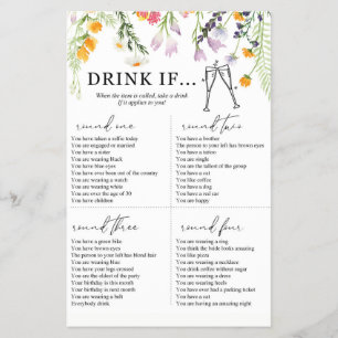 Bachelorette Party Game Drink if Wildflowers Flyer