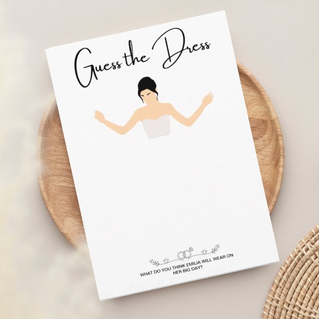 Bachelorette party games card (guess the dress)