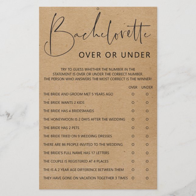 Bachelorette Party Games - Double Sided (Front)