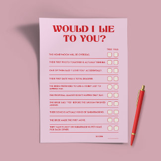 Bachelorette Party Games Would I Lie To You Flyer