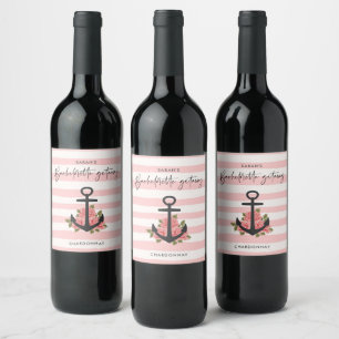 Bachelorette Party Getaway Pink Nautical  Wine Label