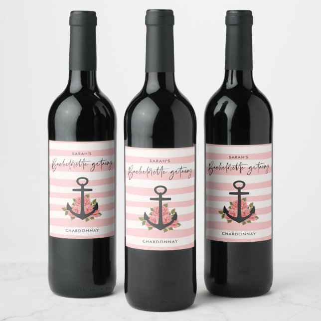 Bachelorette Party Getaway Pink Nautical  Wine Label (Bottles)