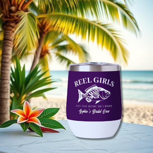 Bachelorette Party Gifts-Hawaiian Purple (Bachelorette Party Gifts Reel Girls Hawaiian Fisherman Trend Fish Wine Tumbler)
