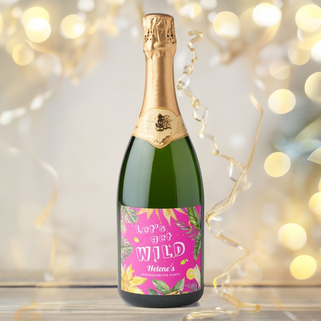 Bachelorette Party Girly Pink Tropical Beach Fun Sparkling Wine Label (Pink Tropical Bachelorette Party Sparkling Wine Label)