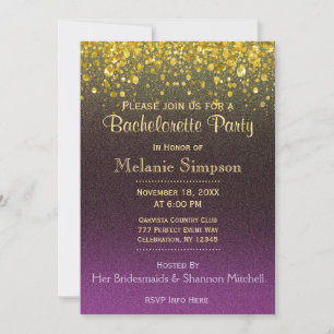 Bachelorette Party   Gold and Purple Invitation