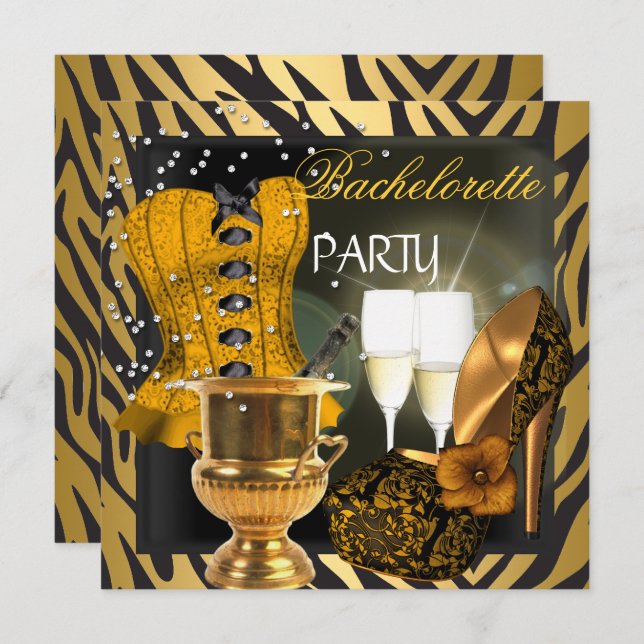 Bachelorette Party Gold Black Corset Shoes Invitation (Front/Back)