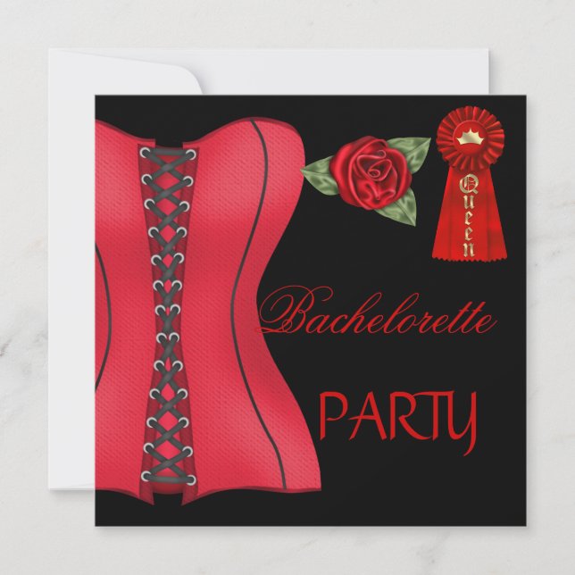 Bachelorette Party Gold Black Red Corset 3 Invitation (Front)