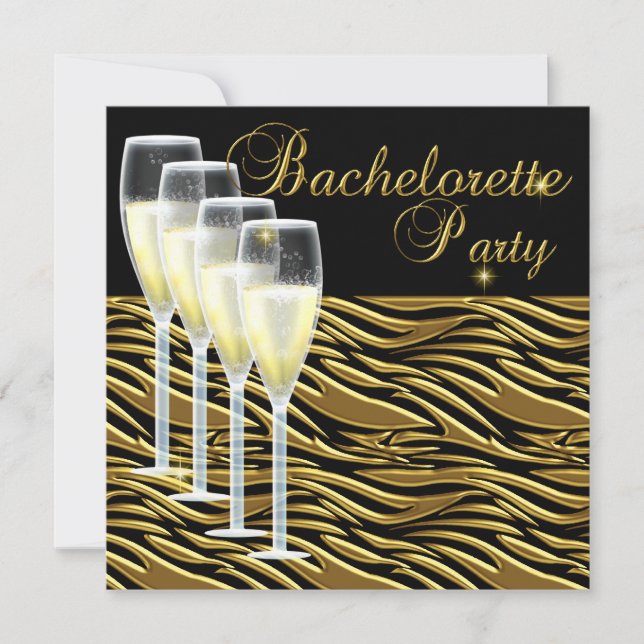 Bachelorette Party Gold Champagne Black Invitation (Front)