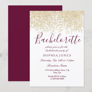 Bachelorette Party Gold Glitter Burgundy Invite