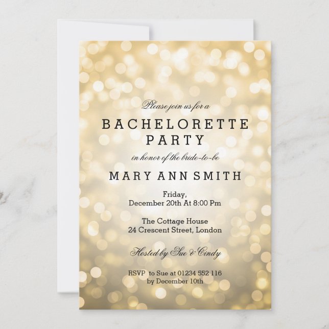 Bachelorette Party Gold Glitter Lights Invitation (Front)