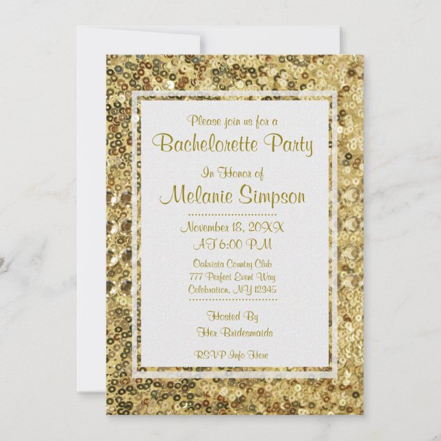 Bachelorette Party | Gold Sequins Invitation (Front)