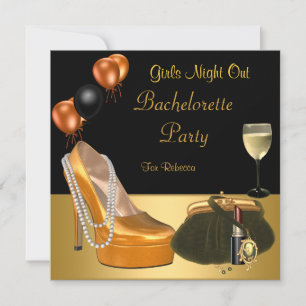 Bachelorette Party Gold Shoes Hi Heels Wine Glass Invitation