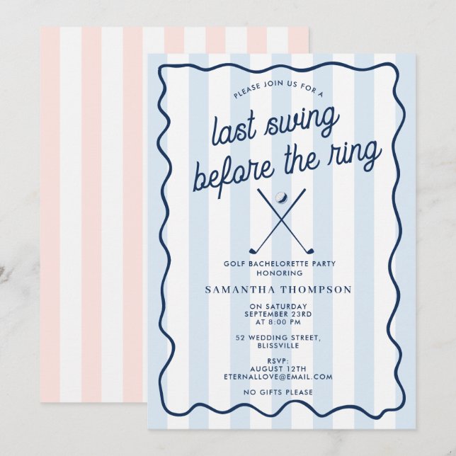 Bachelorette Party Golf Bach Retro Stripes Invitation (Front/Back)