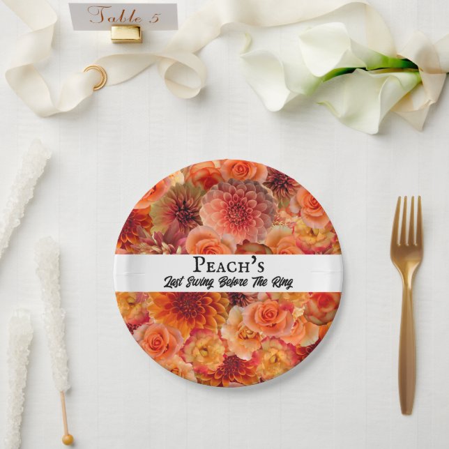 Bachelorette Party Golf Bridal Shower Peach Orange Paper Plate (Wedding)