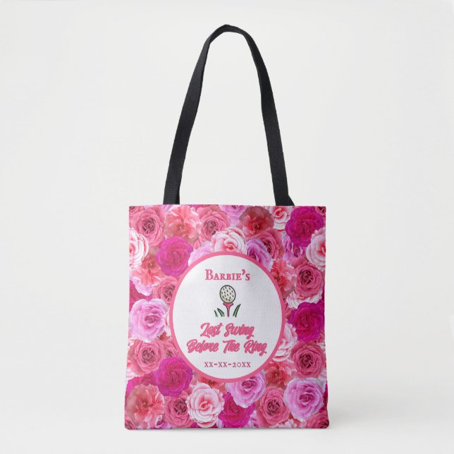 Bachelorette Party Golf Bridal Shower Pink Floral Tote Bag (Front)