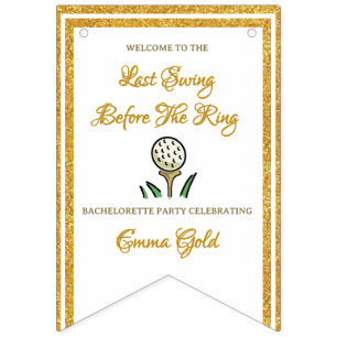 Bachelorette Party Golf Gold Glitter & White Bunting