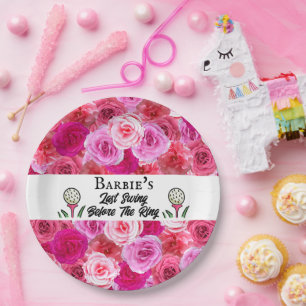Bachelorette Party Golf Pink Floral Personalised Paper Plate