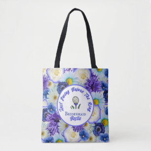 Bachelorette Party Golfing Blue and White Flowers Tote Bag