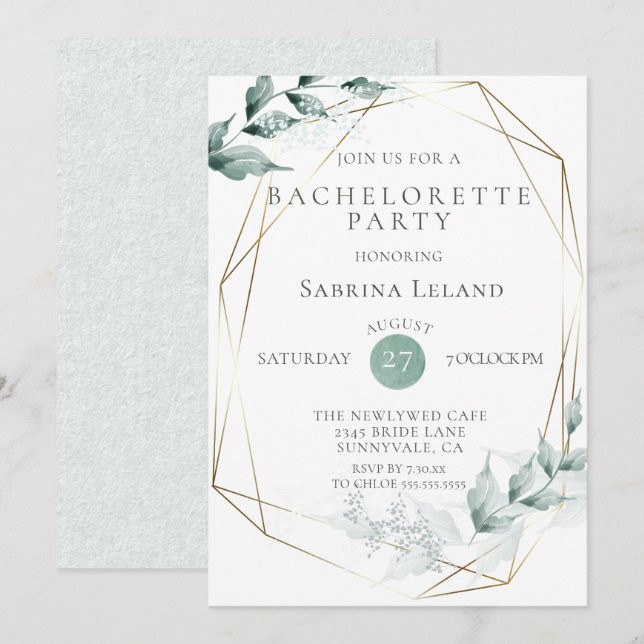 Bachelorette Party  | Greyed Jade Green Botanical Invitation (Front/Back)