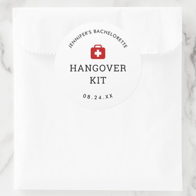 Bachelorette Party Hangover Kit Classic Round Sticker (Bag)