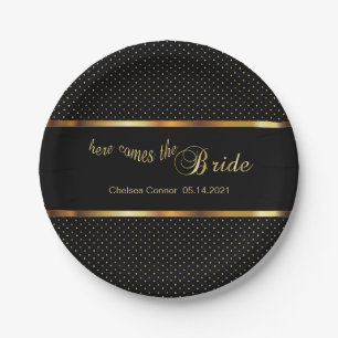 Bachelorette Party - Here Comes The Bride - Black Paper Plate