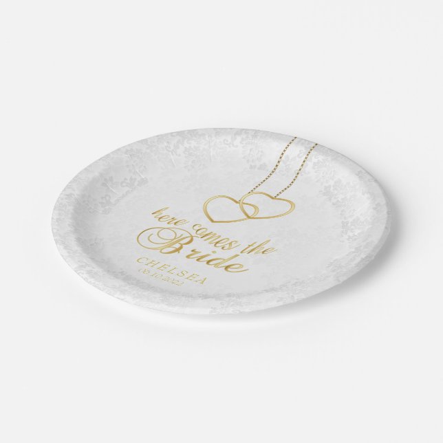 Bachelorette Party - Here Comes The Bride 👰 Paper Plate (Angled)
