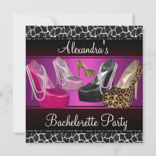 Bachelorette Party Hi Heel Shoes Bright Pink Invitation