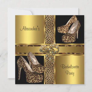 Bachelorette Party Hi Heel Shoes Leopard Gold 2 Invitation