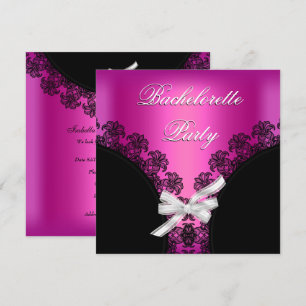 Bachelorette Party Hot pink Black Lace Invitation