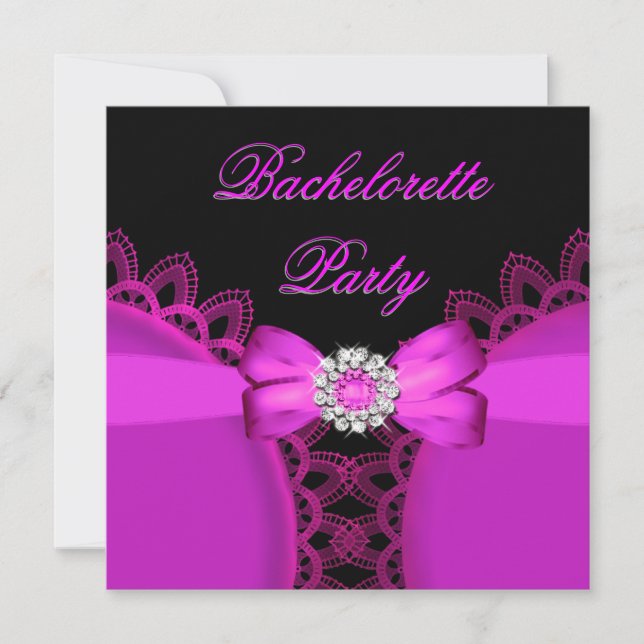 Bachelorette Party Hot Pink Black Lace Invitation (Front)