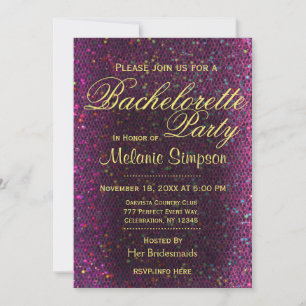Bachelorette Party   Hot Pink Glitter Invitation