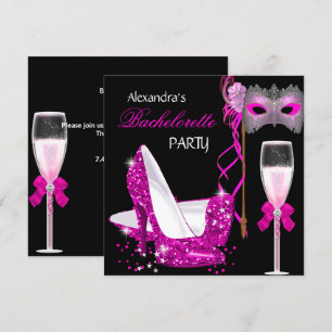 Bachelorette Party Hot Pink Masquerade Champagne Invitation