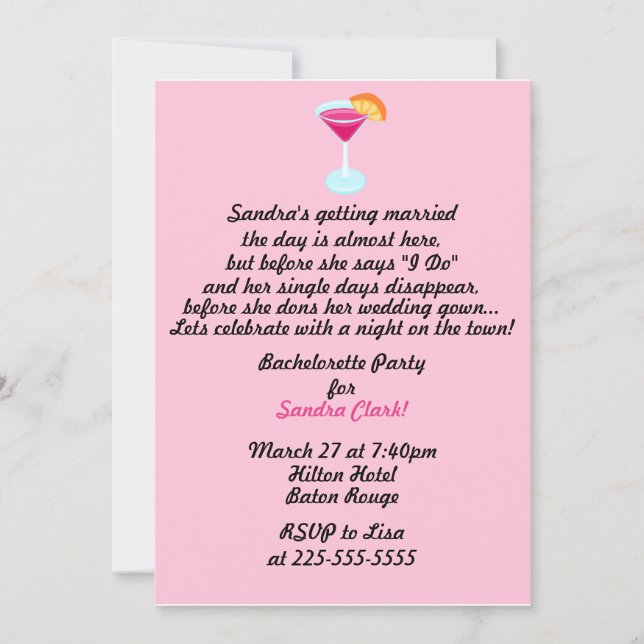 Bachelorette Party Invitation (Front)