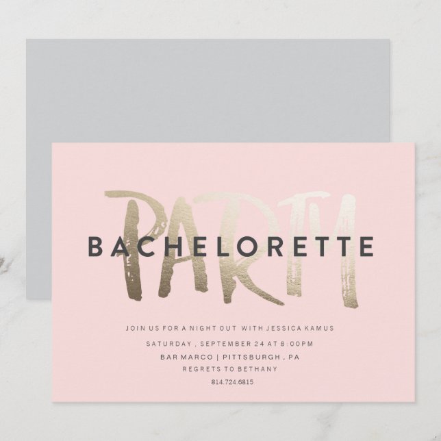 BACHELORETTE PARTY INVITATION // GOLD FOIL (Front/Back)