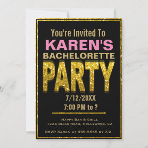 Bachelorette Party Invitation   Gold Glam