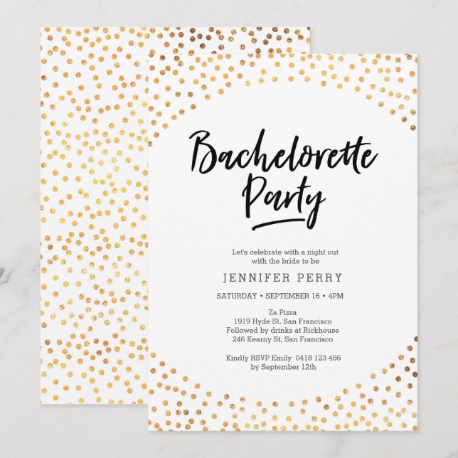 Bachelorette Party Invitation | Gold spots (Front/Back)