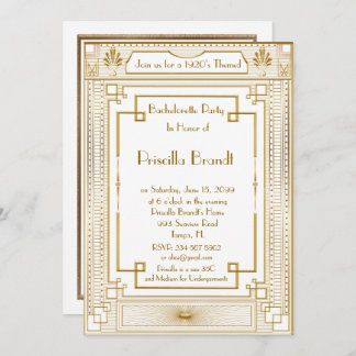 Bachelorette party invitation, great Gatsby, white Invitation